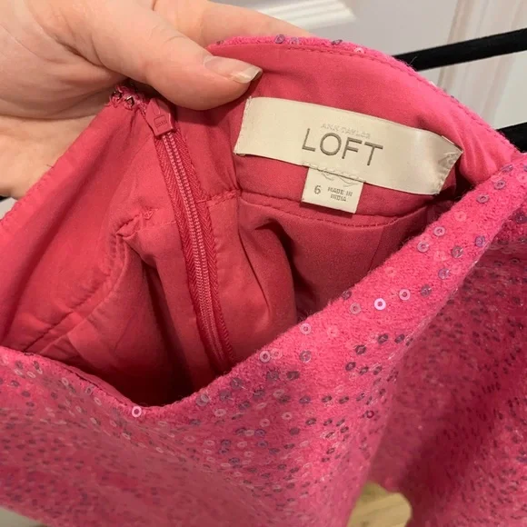 LOFT Size 6 Hot Pink Sequin A-line Miniskirt - Picture 4 of 6
